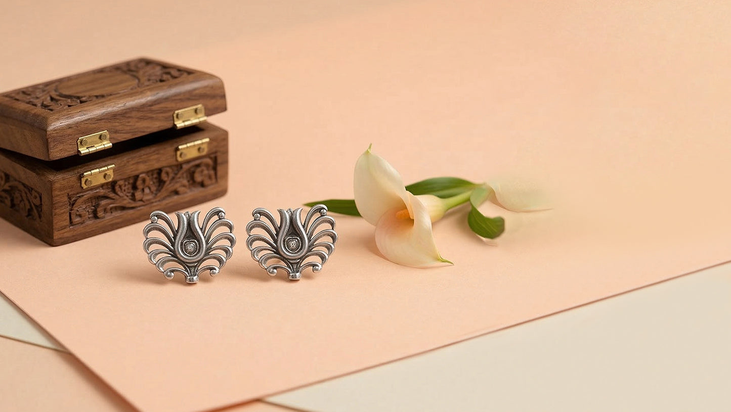 Sangeeta Boochra Artisan Floral Design Silver Earrings