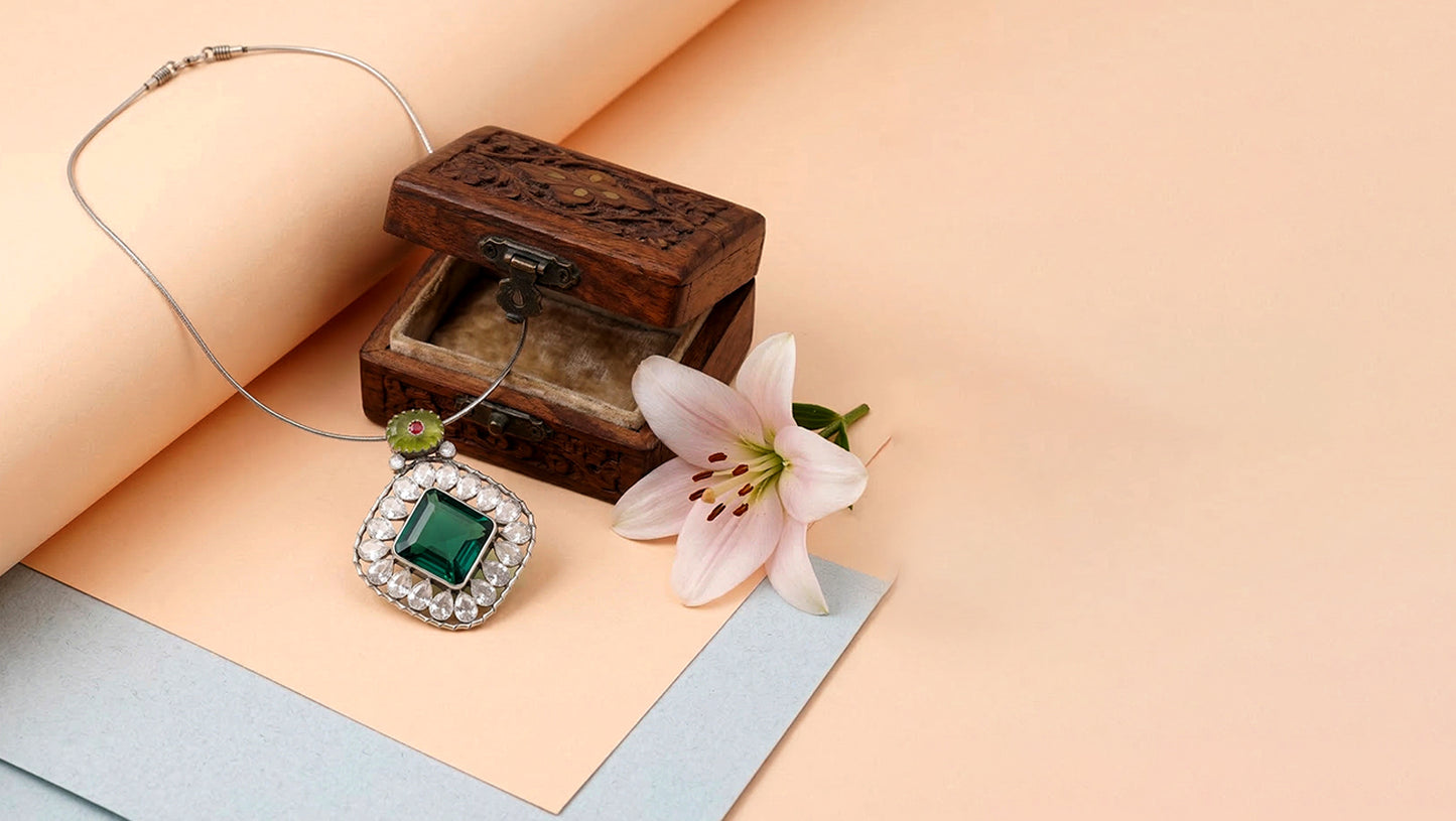 Sangeeta Boochra Emerald Bloom Moissanite Pendant