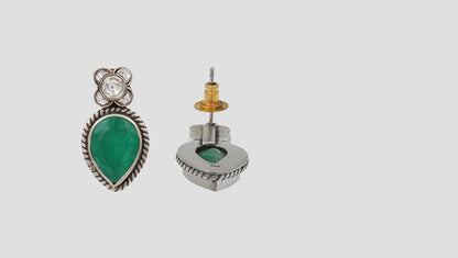 Sangeeta Boochra Artisan Silver Floral Green Statement Earrings