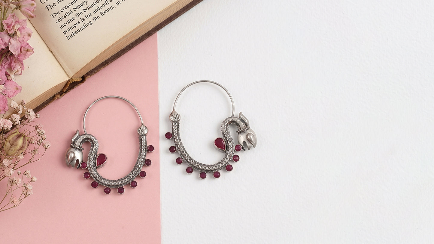 Sangeeta Boochra Heritage Ruby Silver Hoops