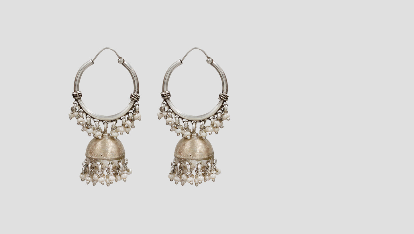 Sangeeta Boochra Classic Pearl Jhumka Silver Hoop Earrings