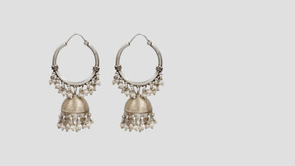 Sangeeta Boochra Classic Pearl Jhumka Silver Hoop Earrings