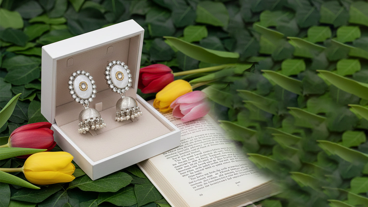 Sangeeta Boochra Traditional Silver Jhumka with Pearl Drops