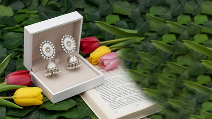 Sangeeta Boochra Traditional Silver Jhumka with Pearl Drops