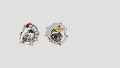 Sangeeta Boochra Heritage Peacock Design Silver Earrings