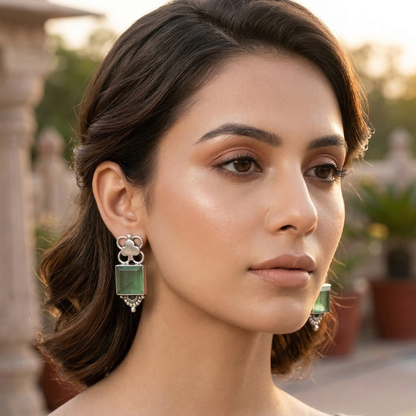 Classic Green Gemstone Handcrafted Silver Earrings – Sangeeta Boochra
