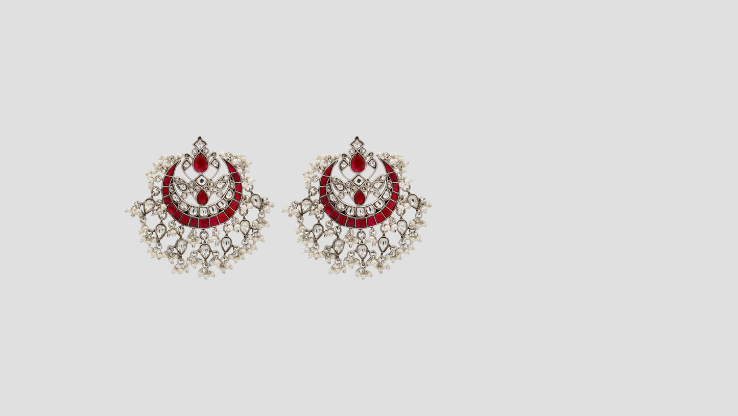 Sangeeta Boochra Classic Red & Pearl Kundan Chandbali