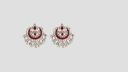 Sangeeta Boochra Classic Red & Pearl Kundan Chandbali
