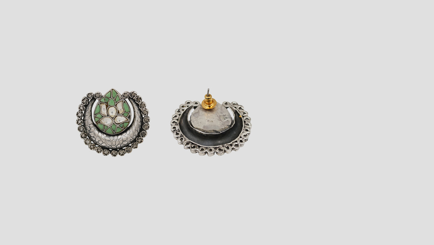 Sangeeta Boochra Heritage Lotus Oxidised Silver Earrings