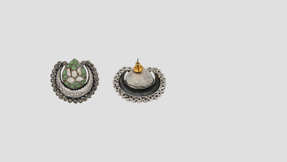 Sangeeta Boochra Heritage Lotus Oxidised Silver Earrings