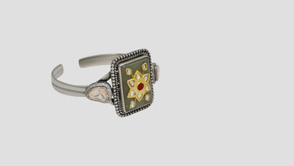 Sangeeta Boochra Handcrafted Kundan Floral Silver Bracelet