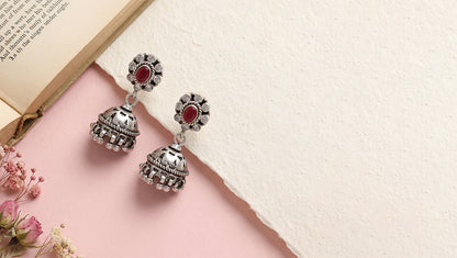 Ethnic Ruby Charm Silver Earrings by Sangeeta Boochra