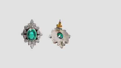 Sangeeta Boochra Regal Green Stone Oxidised Earrings