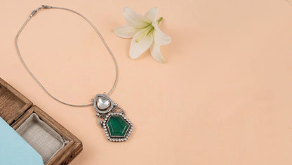 Sangeeta Boochra Emerald Elegance Moissanite Silver Pendant