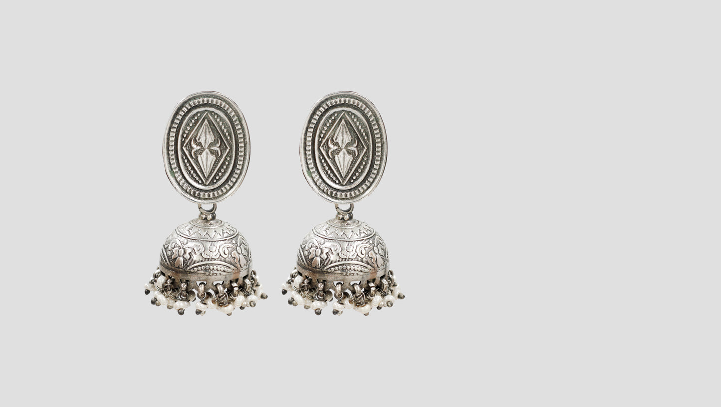 Sangeeta Boochra Classic Oxidised Silver Jhumkas