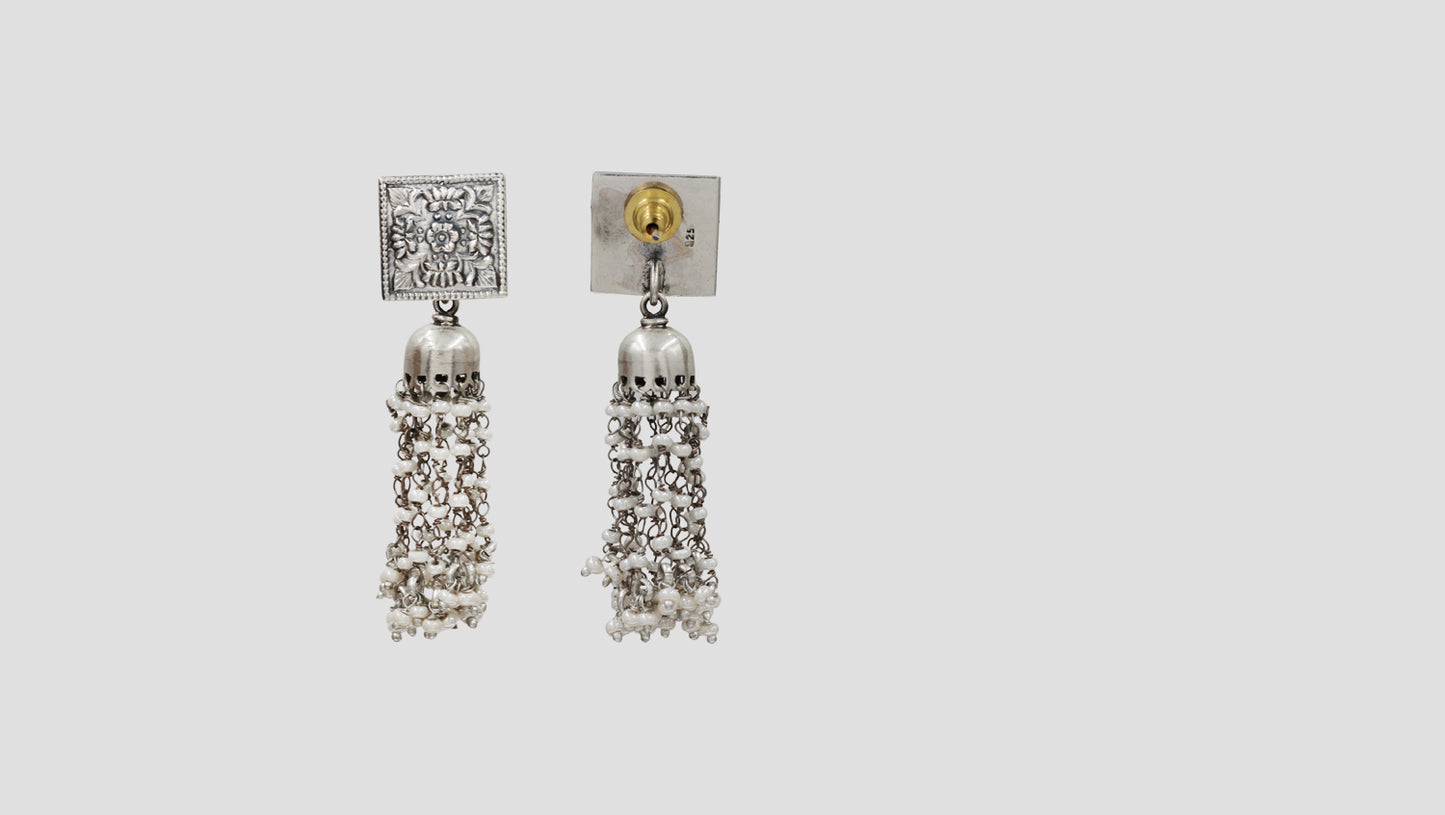 Sangeeta Boochra Heritage Tassel Oxidised Silver Earrings