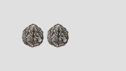 Sangeeta Boochra Oxidised Silver Earrings with Radha Krishna Motif