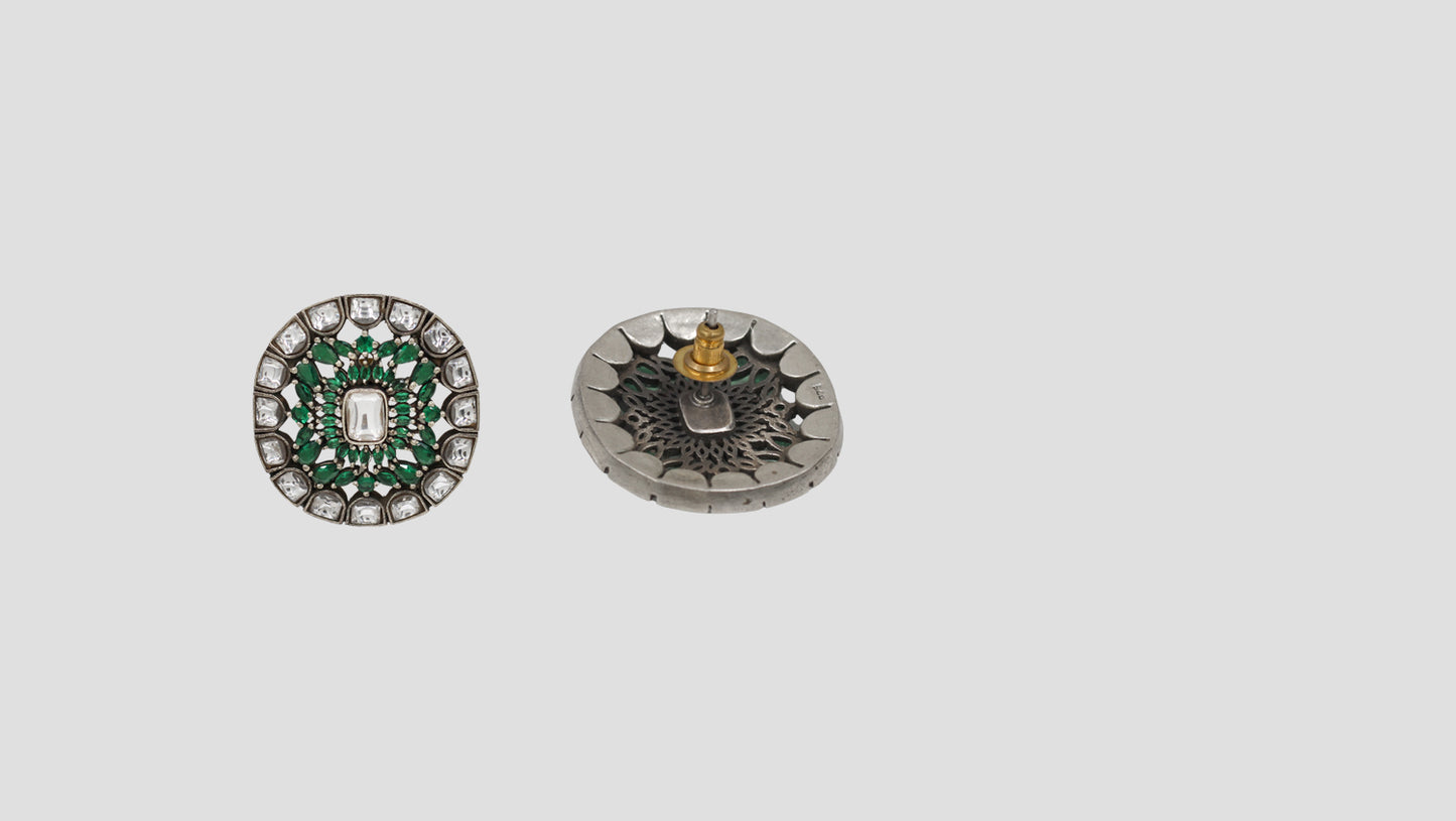 Sangeeta Boochra Classic Kundan Statement Earrings with Green Highlights