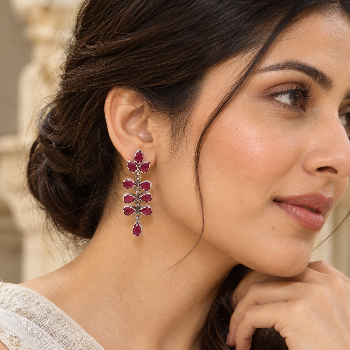 Sangeeta Boochra Sterling Silver Ruby Stone Drop Earrings