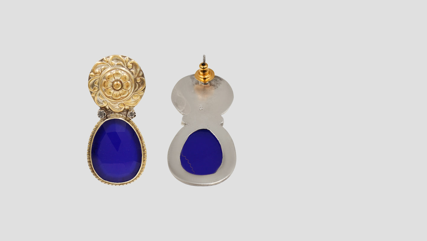 Handcrafted Dual Plated Silver Blue Stone Earrings for Women | Sangeeta Boochra