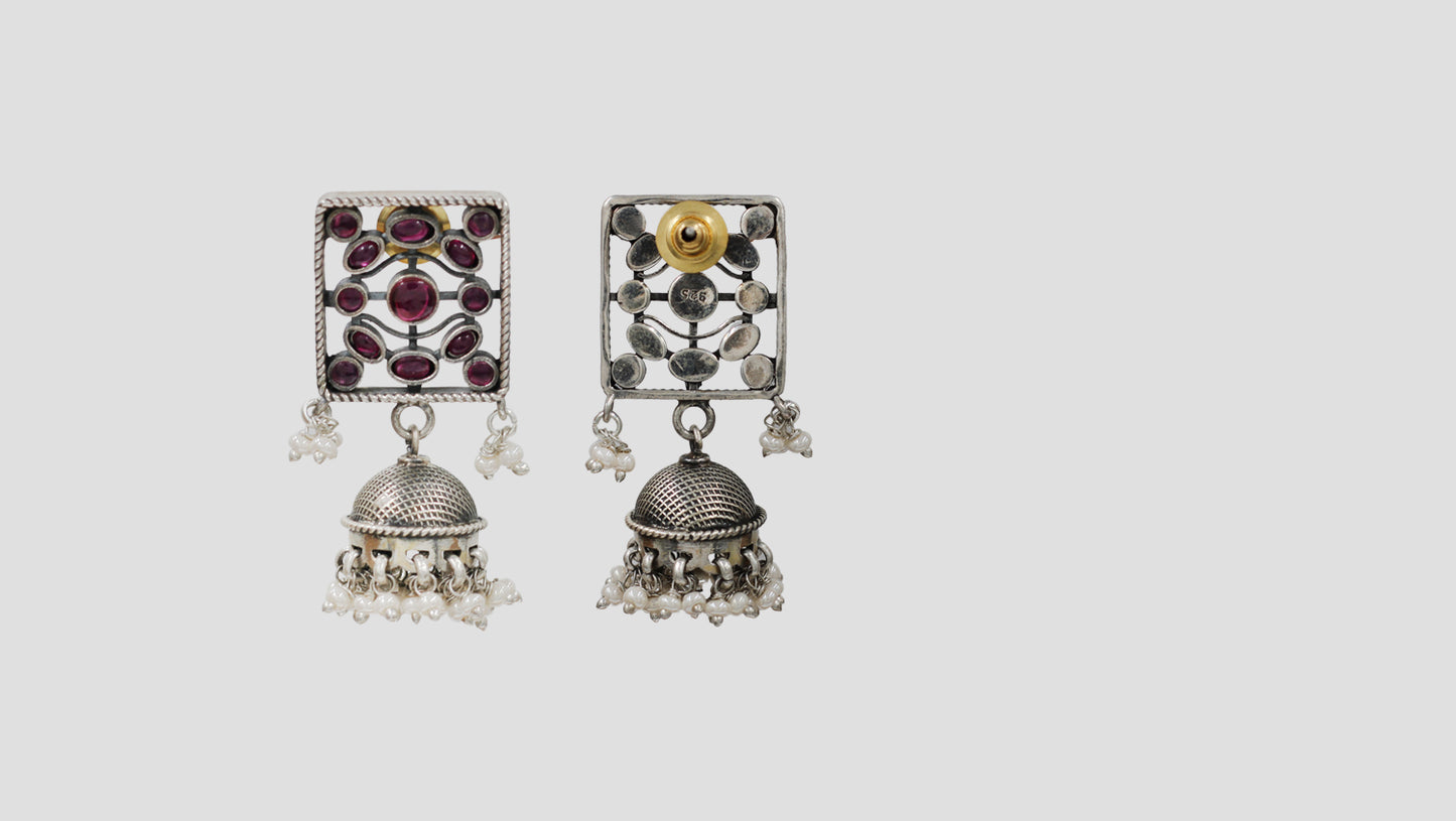 Sangeeta Boochra Square Motif Pearl Jhumka Earrings