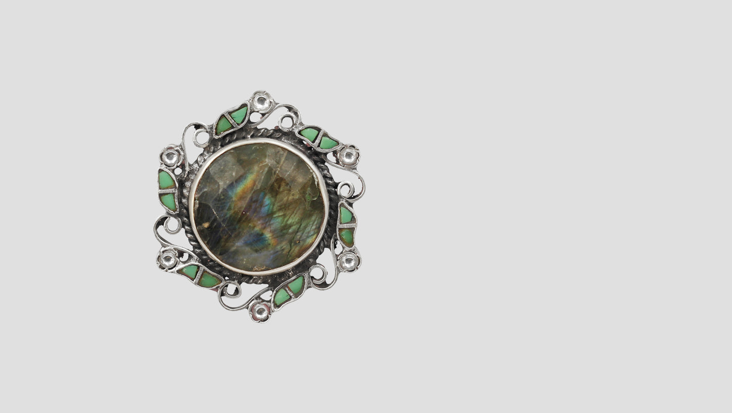 Sangeeta Boochra Mystic Labradorite Silver Statement Ring