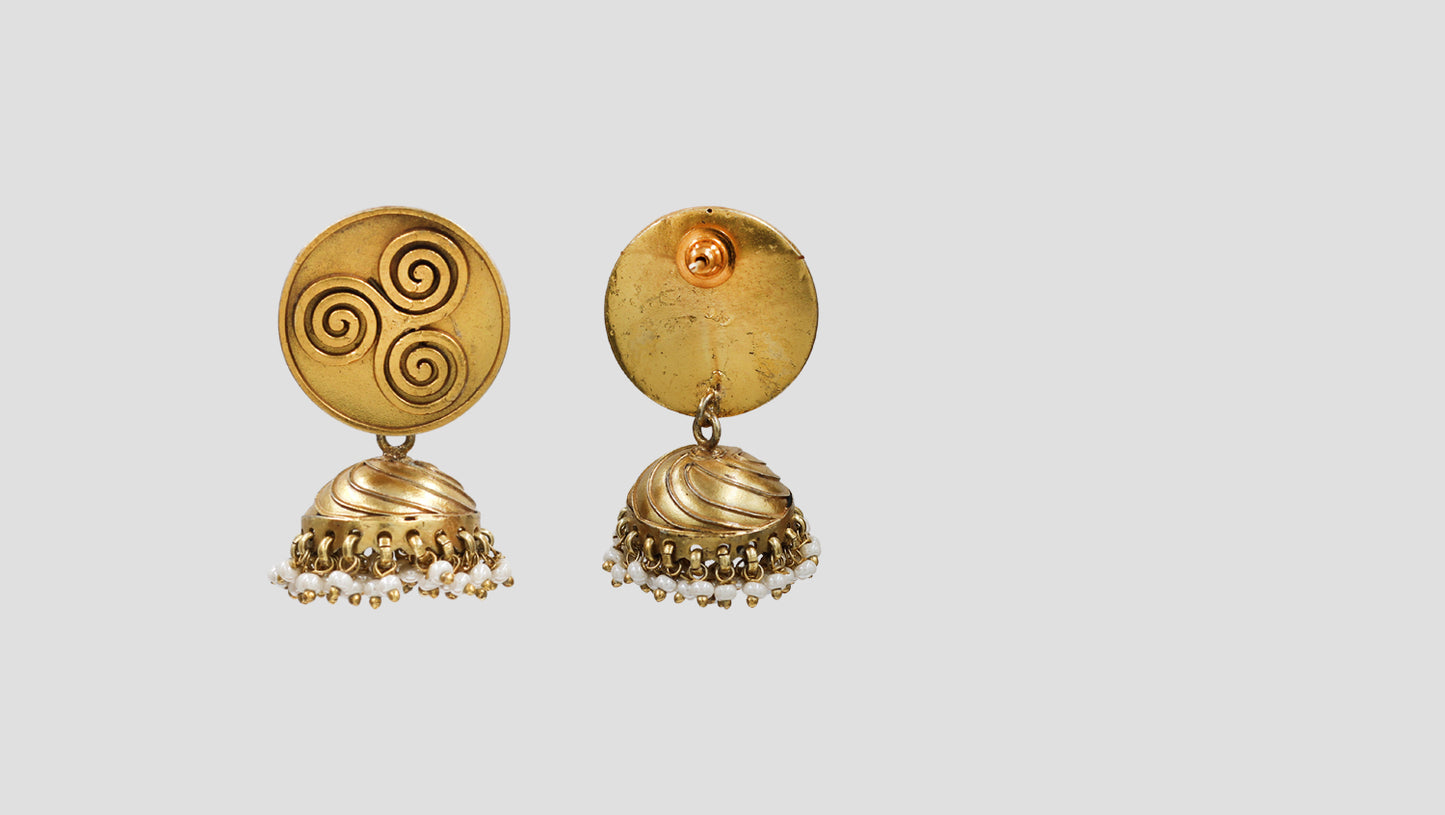 Sangeeta Boochra Traditional Gold-Plated Dome Jhumkas with Pearls