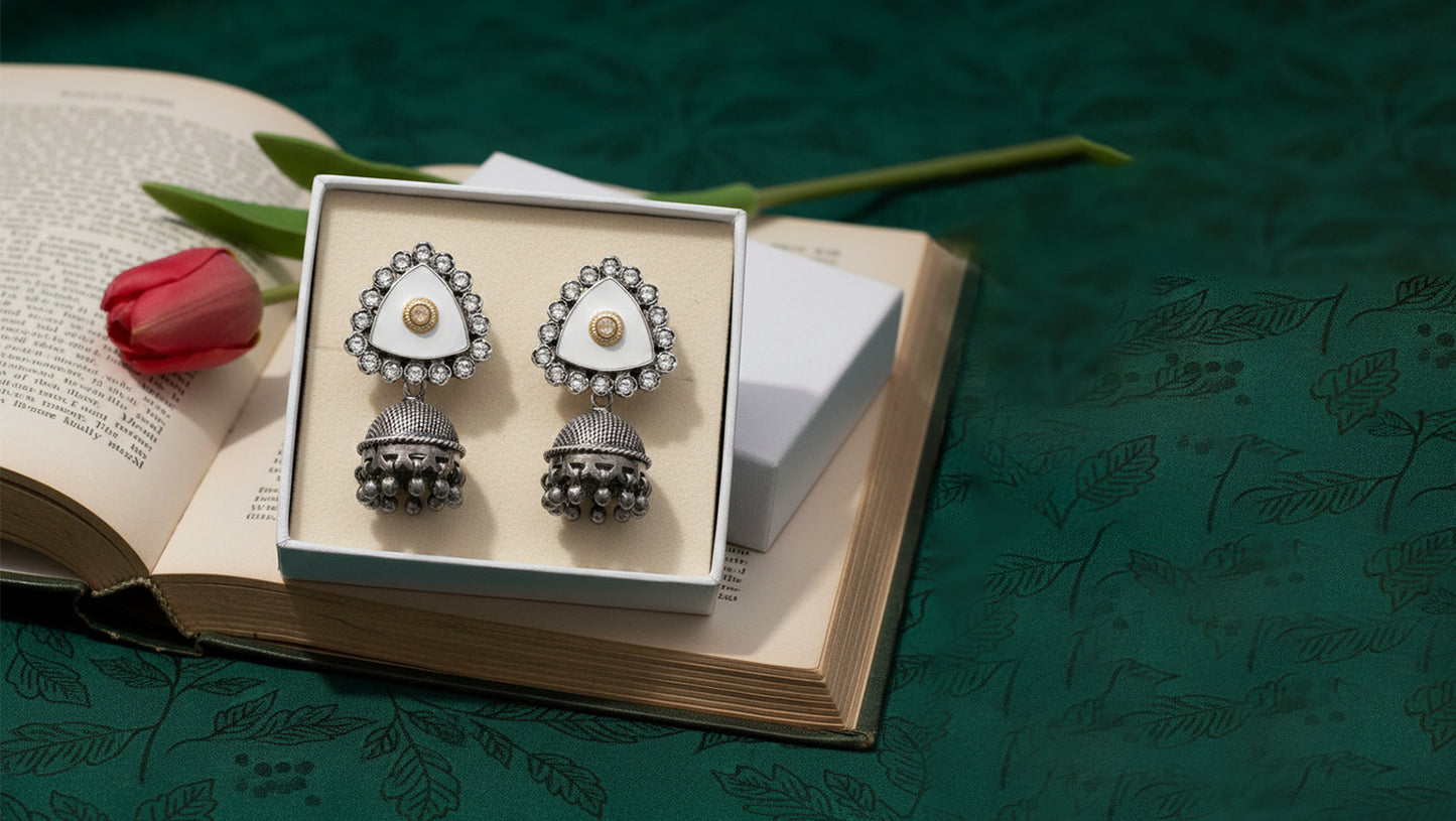 Sangeeta Boochra Traditional Ivory Silver Jhumka Earrings