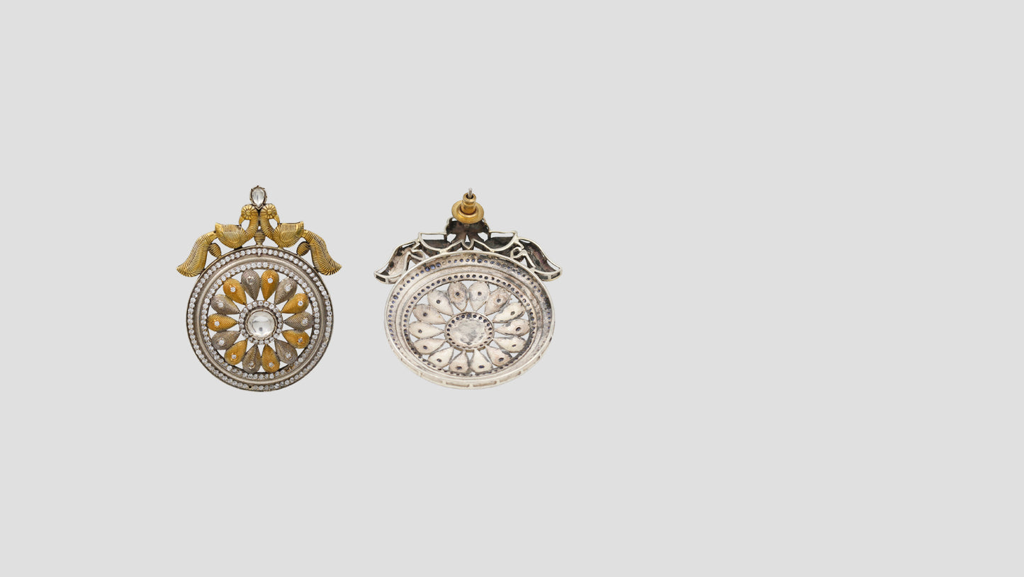 Sangeeta Boochra Dual Finish Silver Floral Statement Earrings