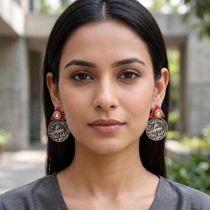 Sangeeta Boochra Handcrafted Oxidised Silver Tribal Disc Earrings