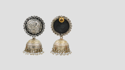 Sangeeta Boochra Heritage Dual-Plated Silver Jhumka Earrings with Pearls