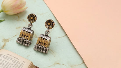 Sangeeta Boochra Handcrafted Dual-Tone Silver Statement Earrings