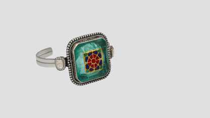 Sangeeta Boochra Green Stone Mosaic Silver Bracelet