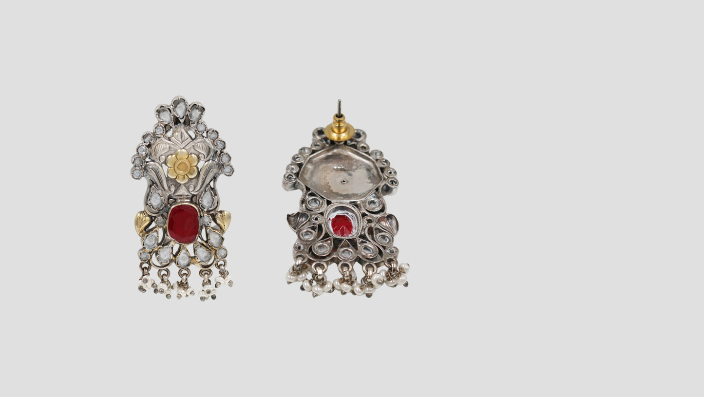 Sangeeta Boochra Floral Dual Tone Silver Earrings