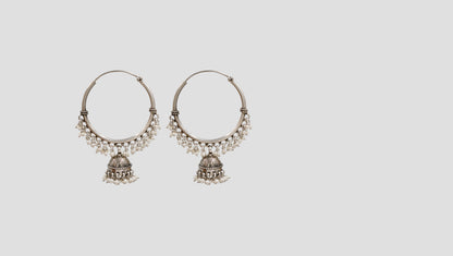 Contemporary Tribal Silver Hoop Jhumka Earrings