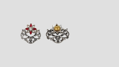 Artisan Floral Silver Earrings with Kundan Stones | Sangeeta Boochra