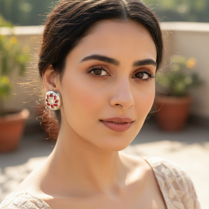 Sangeeta Boochra Floral Kundan Silver Studs