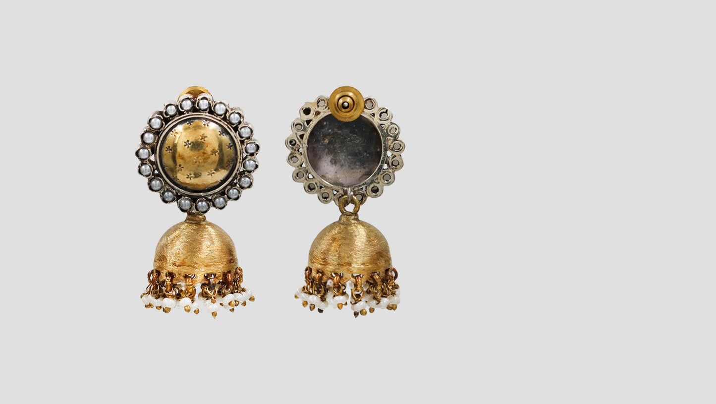 Sangeeta Boochra Dual-Plated Pearl Studded Jhumka Earrings