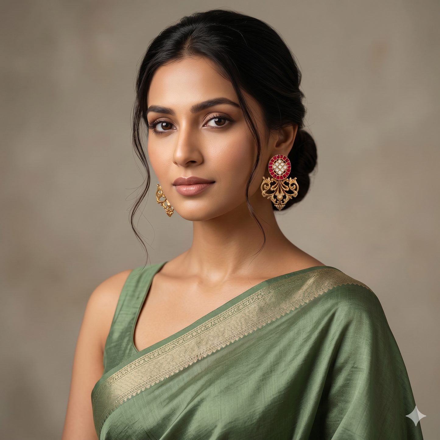 Sangeeta Boochra Gold Plated 925 Silver Red & White Kundan Statement Earrings