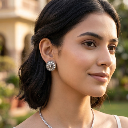 Sangeeta Boochra Handcrafted Silver-Tone Kundan Floral Studs