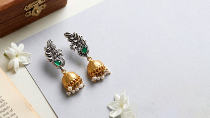 Sangeeta Boochra Dual Plated Peacock Jhumka Earrings