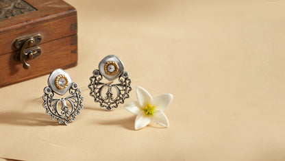 Elegant Tribal Silver Statement Earrings by Sangeeta Boochra