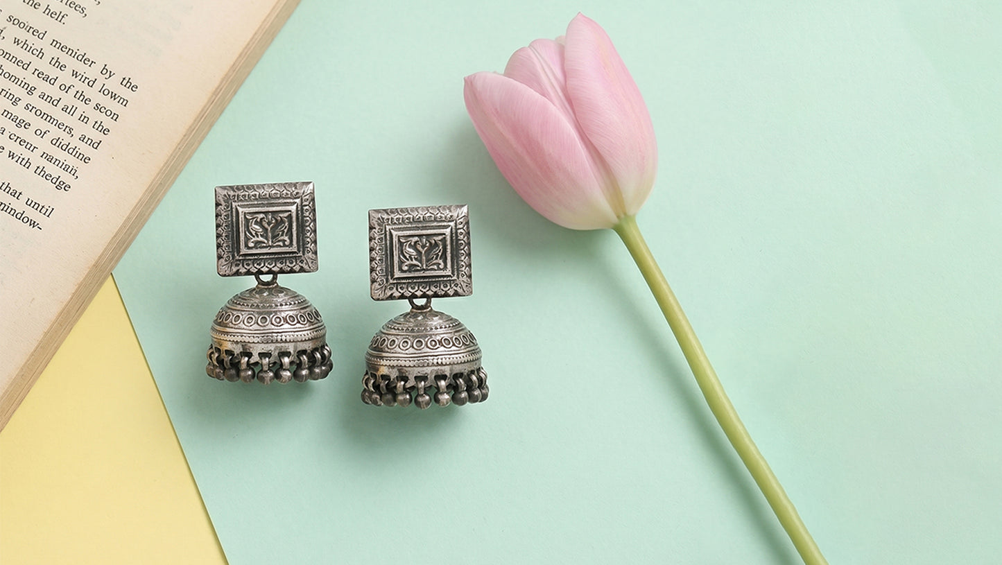Sangeeta Boochra Handcrafted Oxidised Silver Classic Jhumka Earrings