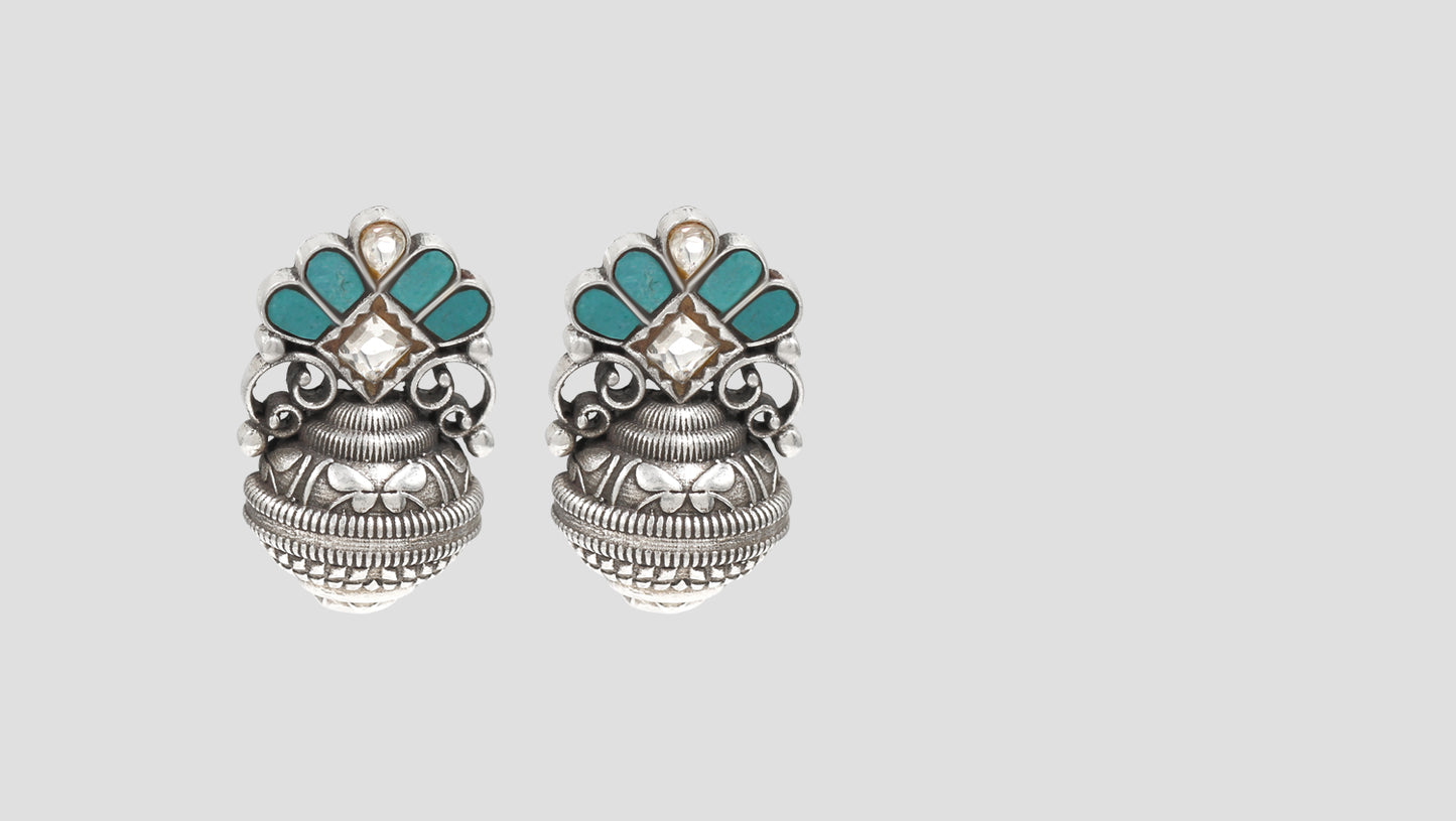 Sangeeta Boochra Turquoise Kundan Oxidised Silver Earrings