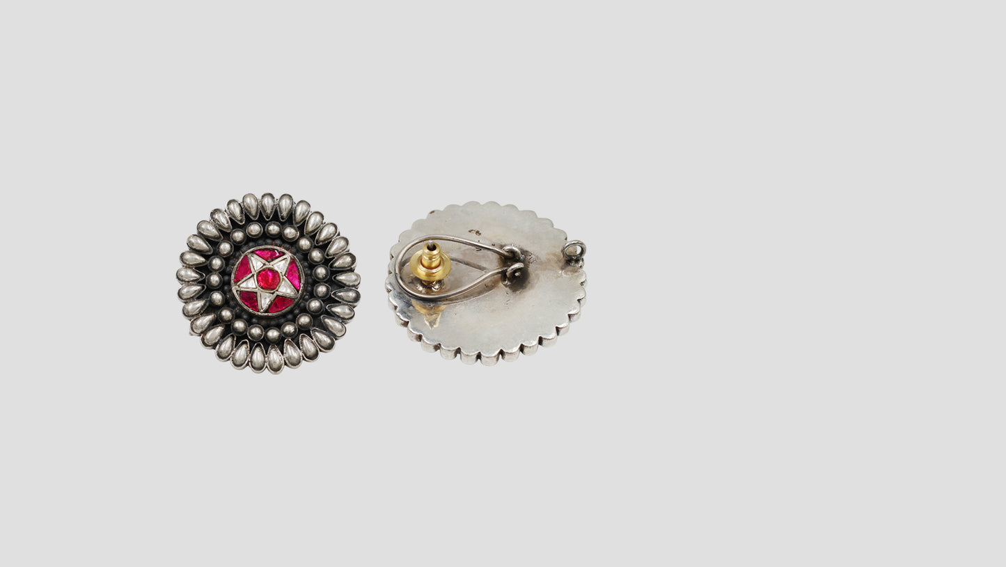 Sangeeta Boochra Artisan Oxidised Silver Earrings with Kundan Detailing