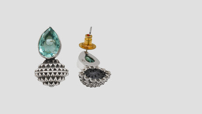 Sangeeta Boochra Designer Oxidised Silver Teardrop Stone Earrings