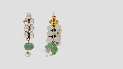 Sangeeta Boochra Artisan Silver Moissanite Earrings with Green Aventurine Drop