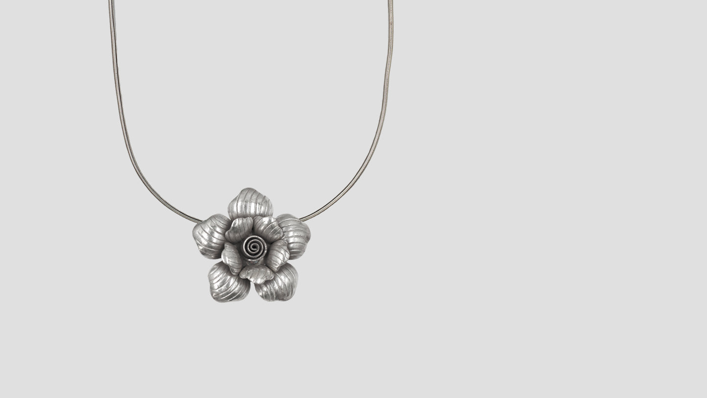 Sangeeta Boochra Artistic Oxidised Silver Textured Flower Pendant–Brooch for Fashion Lovers