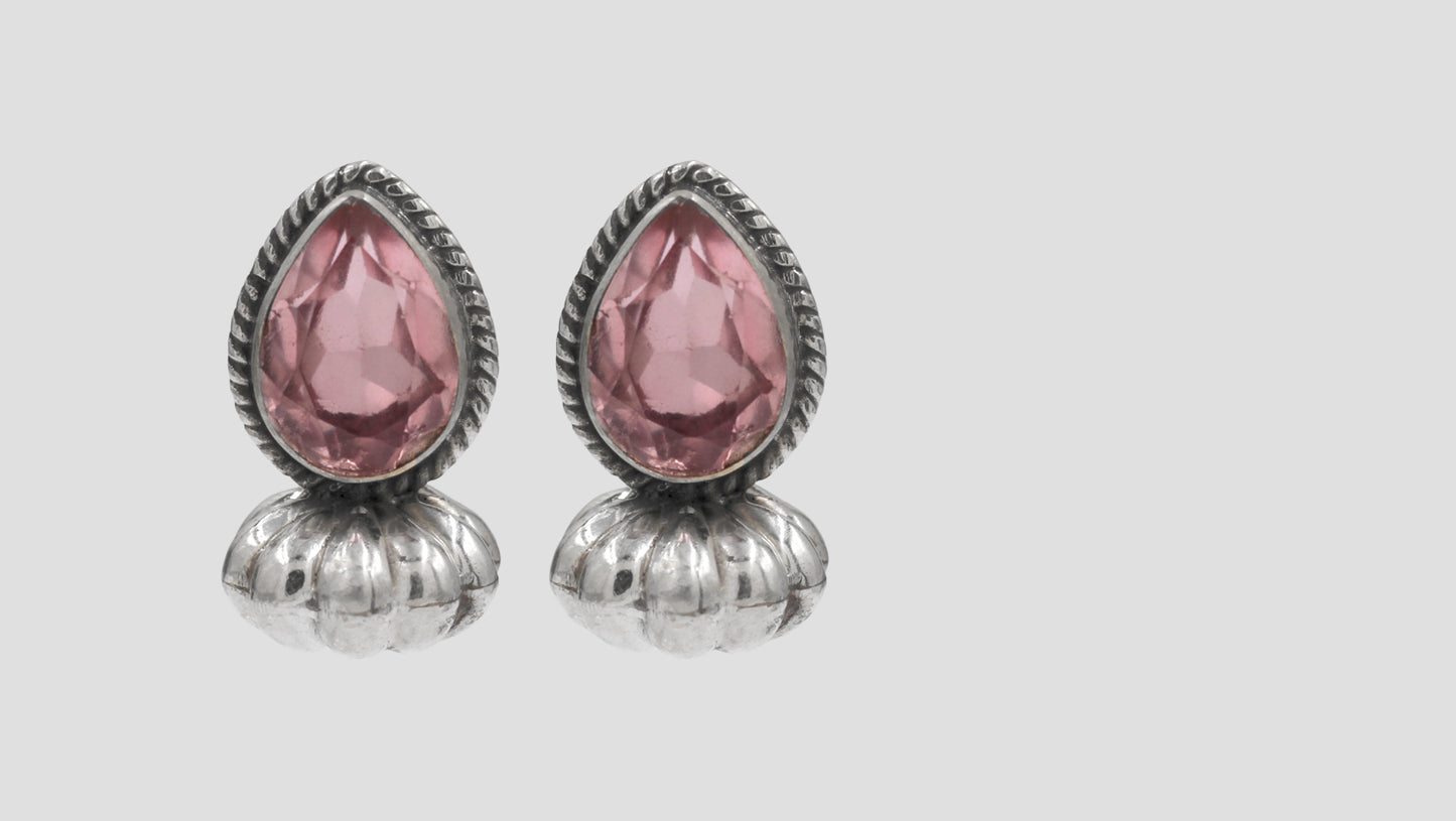 Sangeeta Boochra Handcrafted Silver Earrings with Pink Stone