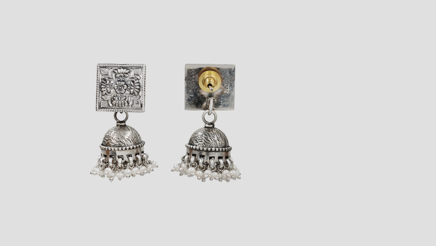 Sangeeta Boochra Statement Oxidised Silver Jhumka Earrings